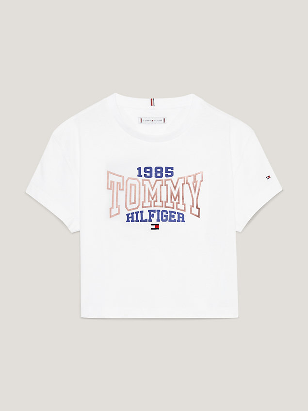 white 1985 collection varsity logo t-shirt for girls tommy hilfiger