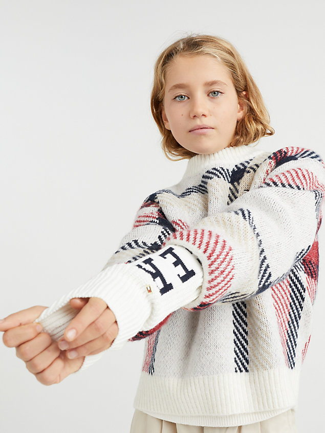white relaxed fit trui met ruit voor meisjes - tommy hilfiger
