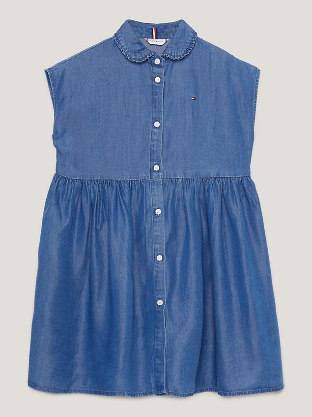 denim ruffled collar fit and flare dress for girls tommy hilfiger