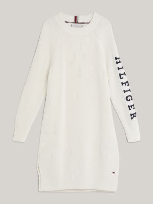 Hilfiger Monotype Relaxed Fit Sweater Dress | White | Tommy Hilfiger