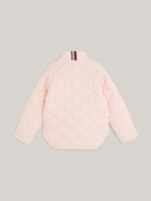 pink quilted recycled puffer jacket for girls tommy hilfiger