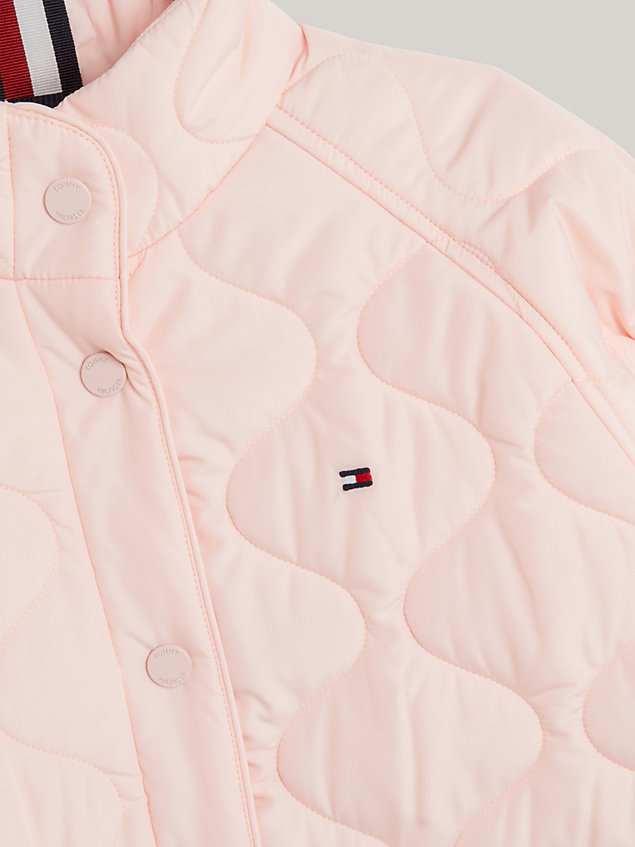 pink quilted recycled puffer jacket for girls tommy hilfiger