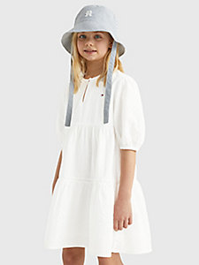 white tiered fit and flare dress for girls tommy hilfiger
