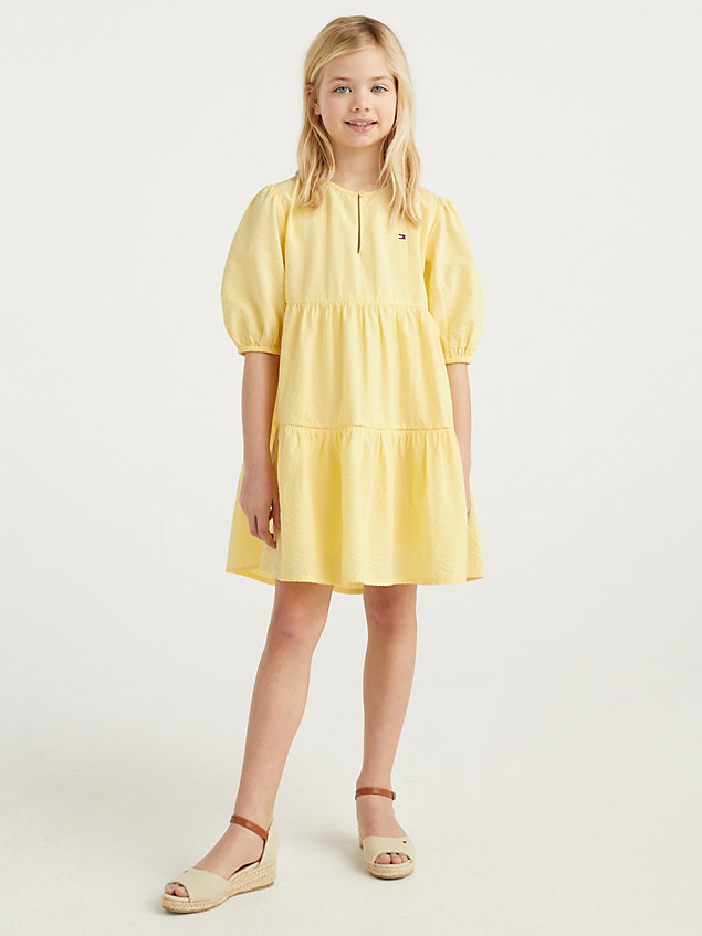 yellow tiered fit and flare dress for girls tommy hilfiger