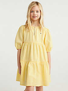 żółty warstwowa sukienka z rozkloszowanym dołem dla dziewczynki - tommy hilfiger