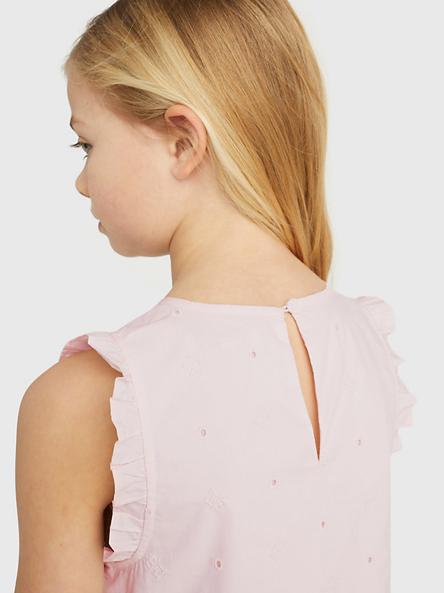 pink geborduurde fit and flare jurk voor meisjes - tommy hilfiger