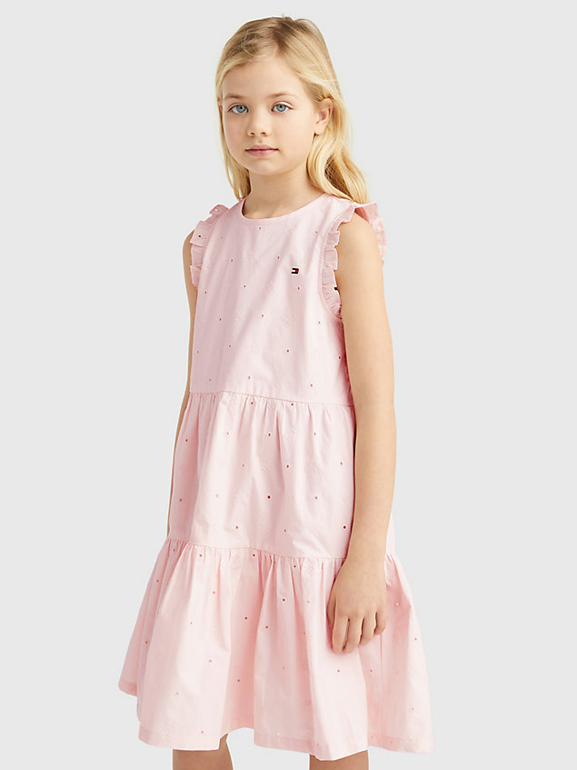 pink embroidery fit and flare dress for girls tommy hilfiger