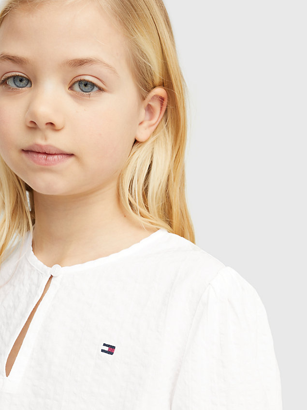 white balloon sleeve a-line top for girls tommy hilfiger