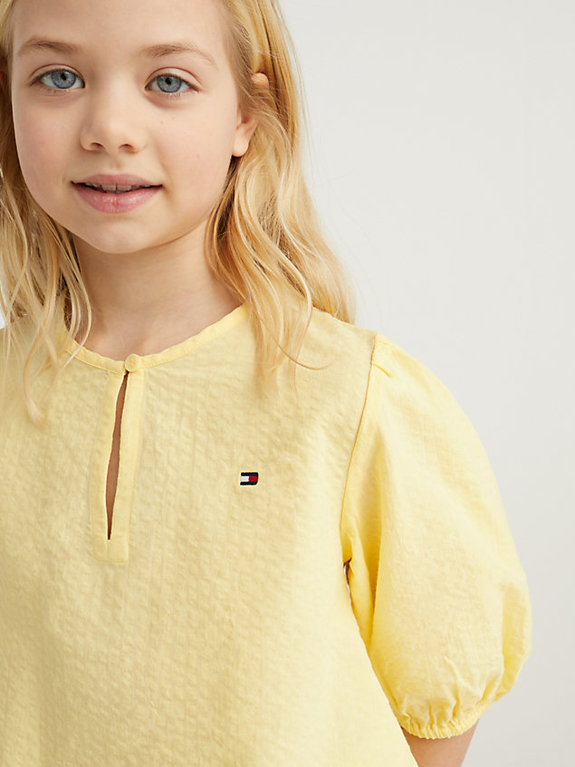 yellow balloon sleeve a-line top for girls tommy hilfiger