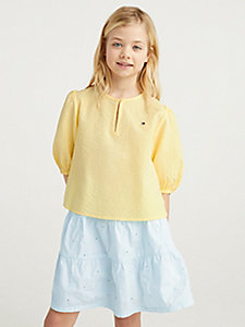 żółty trapezowa bluzka z balonowymi rękawami dla dziewczynki - tommy hilfiger