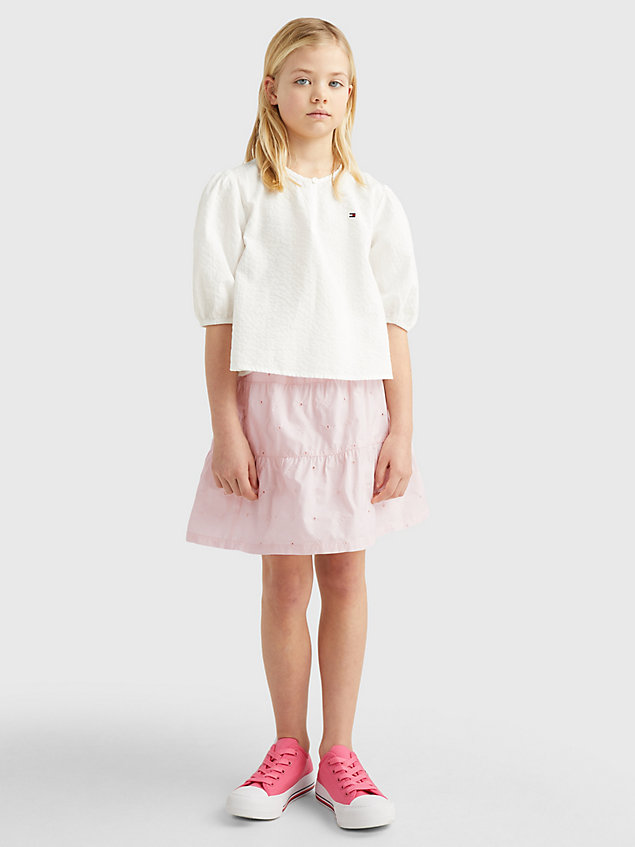 pink embroidery fit and flare skirt for girls tommy hilfiger
