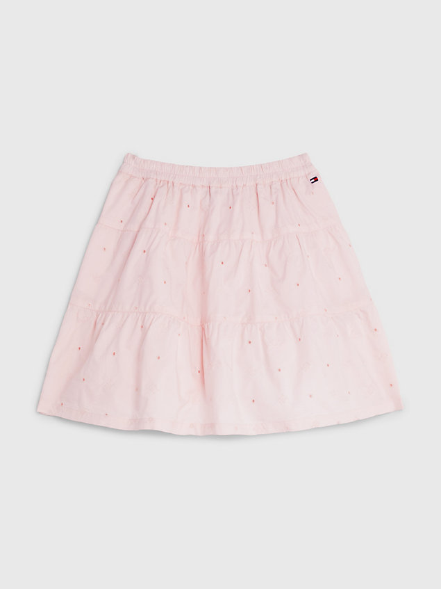 pink embroidery fit and flare skirt for girls tommy hilfiger
