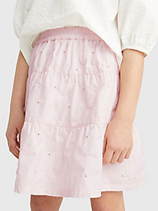 roze geborduurde fit and flare rok voor meisjes - tommy hilfiger