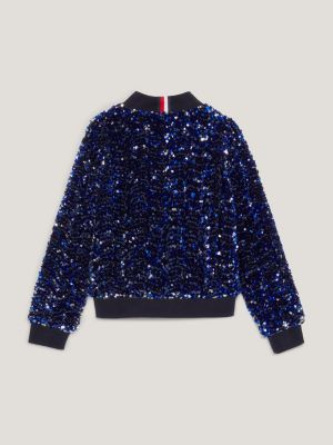 Blue sequin bomber clearance jacket