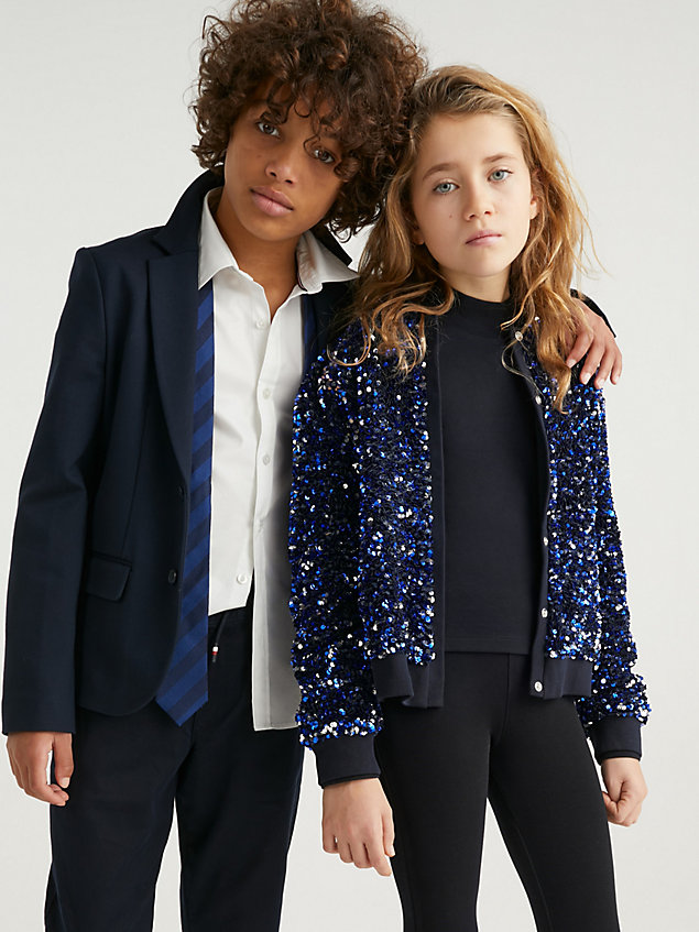blue varsity sequin relaxed jacket for girls tommy hilfiger