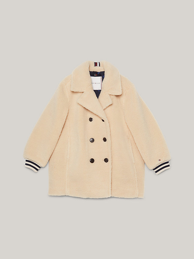 beige sherpa relaxed double breasted peacoat for girls tommy hilfiger