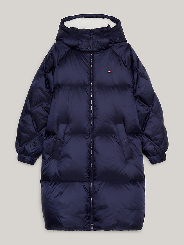 blue recycled hooded down relaxed puffer coat for girls tommy hilfiger