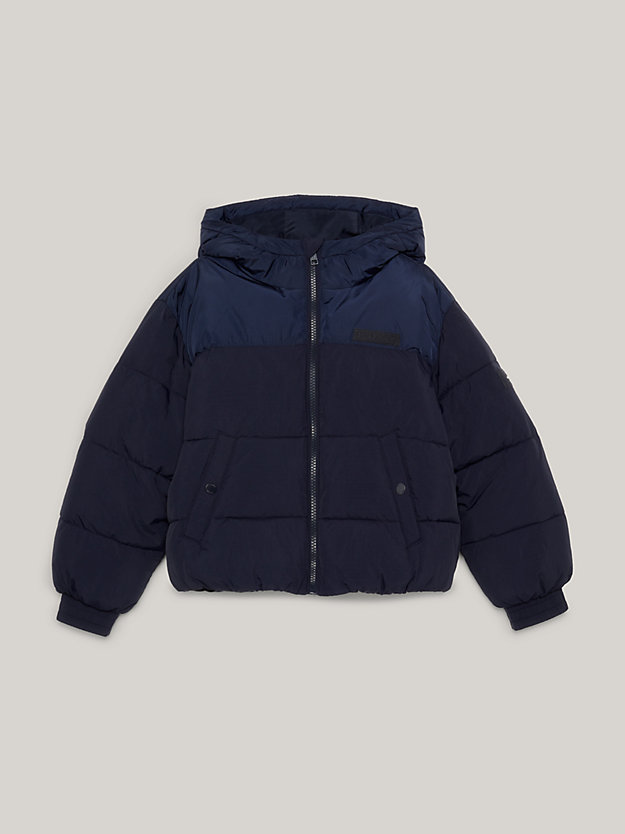 blue recycled relaxed new york puffer jacket for girls tommy hilfiger