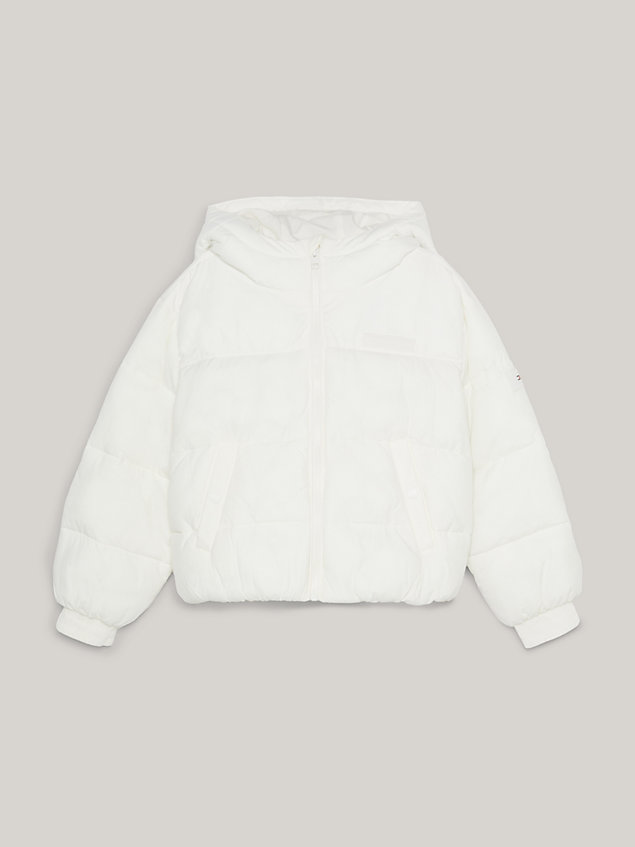 white new york gerecycled relaxed pufferjack voor meisjes - tommy hilfiger