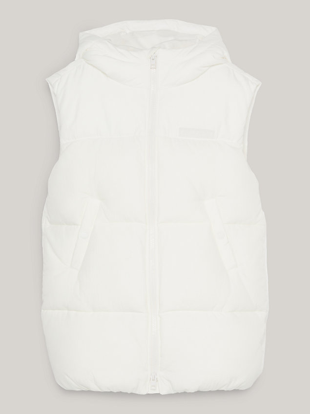 white relaxed longline new york puffer gilet for girls tommy hilfiger
