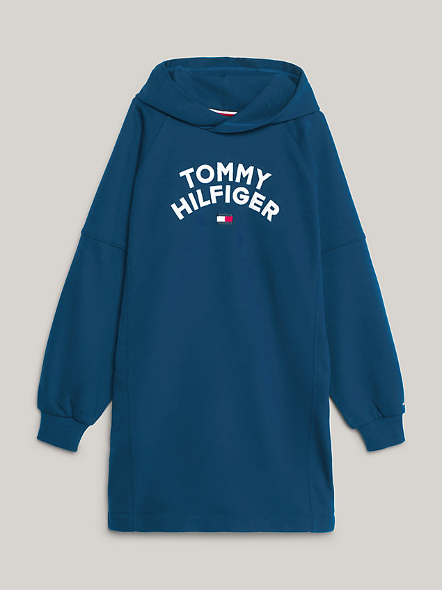 blue oversized fit hoodie-kleid mit logo für maedchen - tommy hilfiger