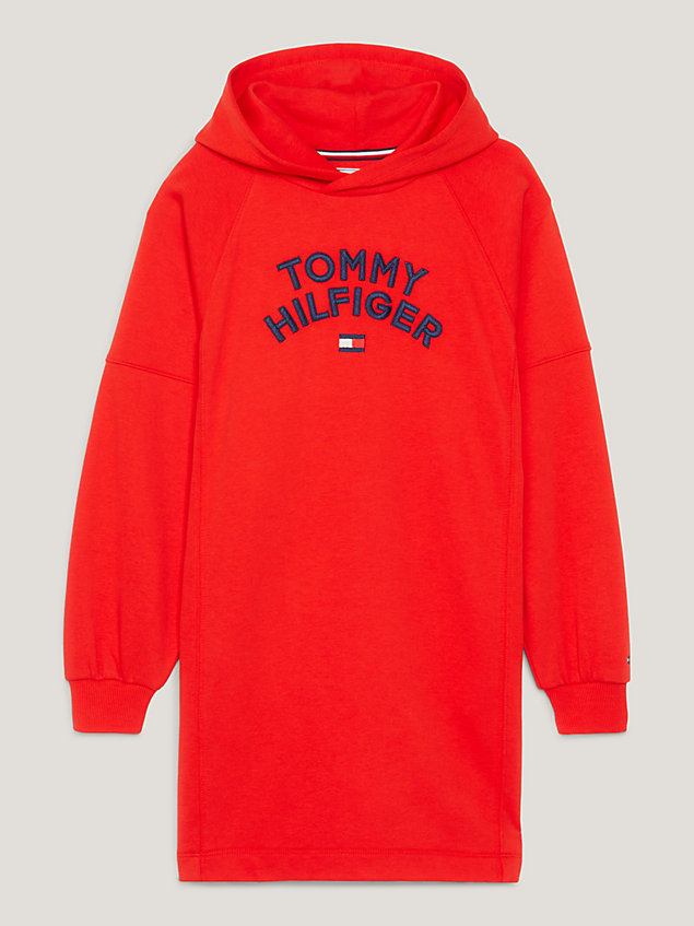 orange oversized fit hoodie-kleid mit logo für maedchen - tommy hilfiger