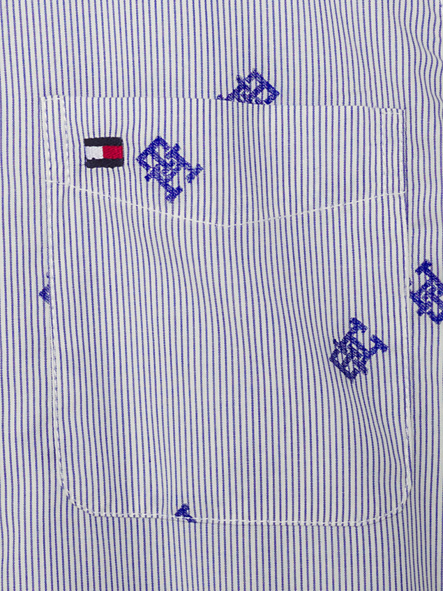 blue th monogram overhemdjurk met ithaca-streep voor meisjes - tommy hilfiger