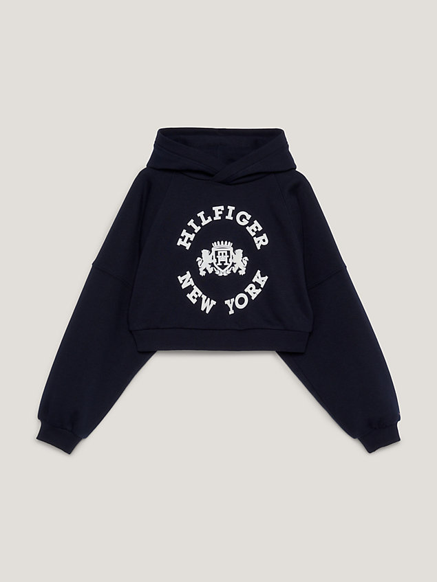 blue varsity cropped relaxed fit hoodie-sweatshirt für maedchen - tommy hilfiger