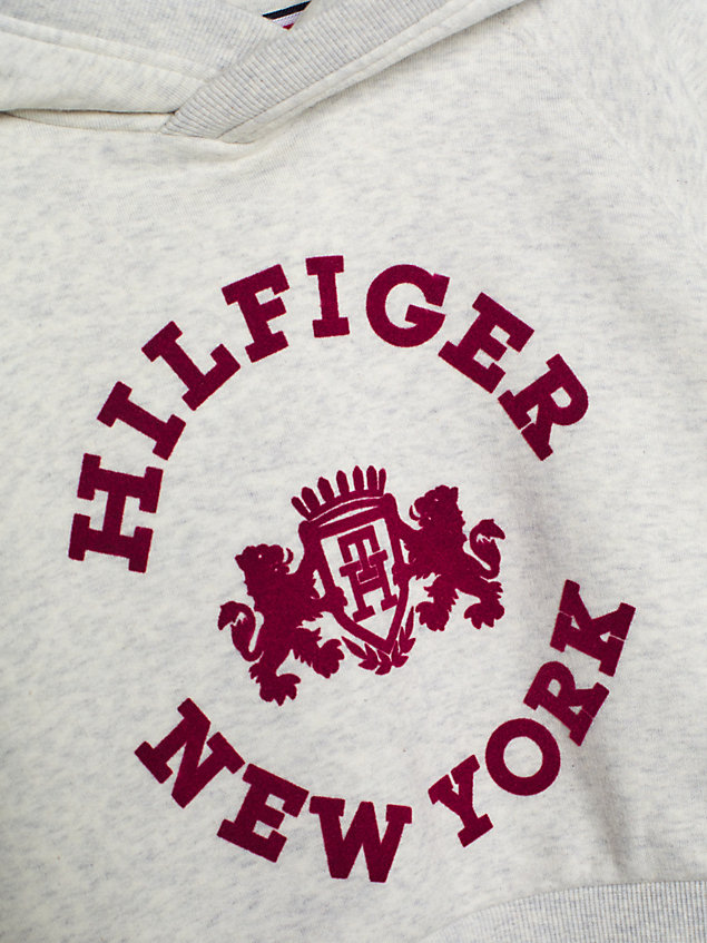 grey varsity cropped relaxed hoody sweatshirt for girls tommy hilfiger