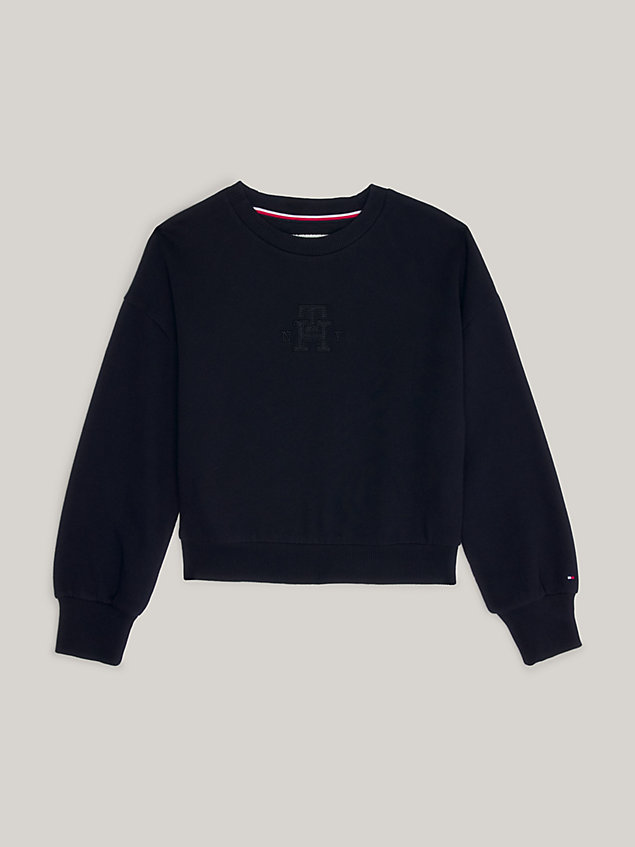 blue th monogram relaxed crew neck sweatshirt for girls tommy hilfiger