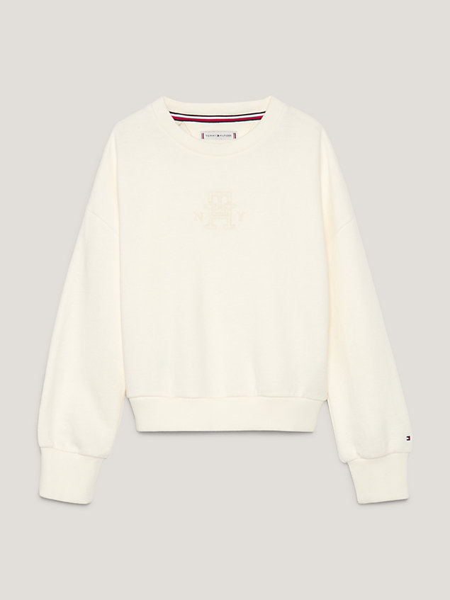 white th monogram relaxed crew neck sweatshirt for girls tommy hilfiger
