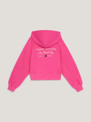 Hoodie met rits en logo op de rug Roze Tommy Hilfiger