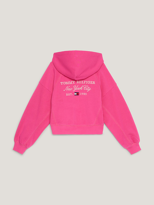 pink hoodie met rits en logo op de rug voor meisjes - tommy hilfiger