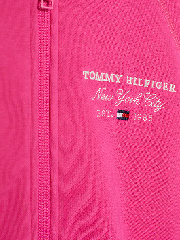 pink back logo zip-thru hoody for girls tommy hilfiger