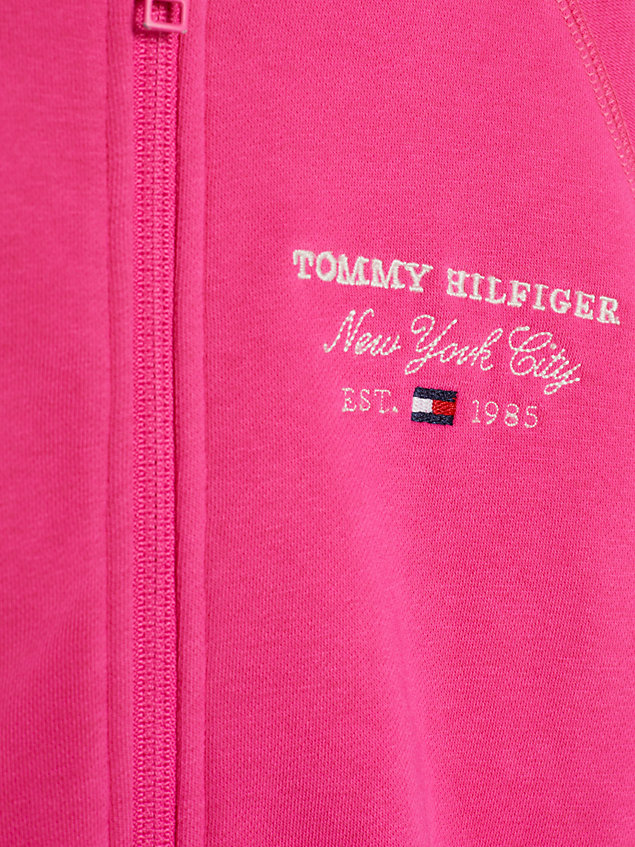 pink hoodie met rits en logo op de rug voor meisjes - tommy hilfiger