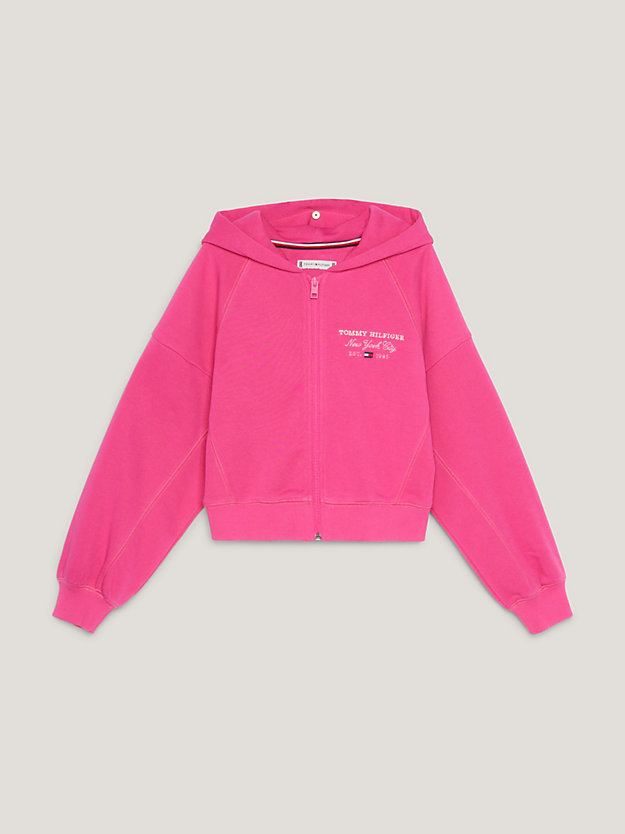pink back logo zip-thru hoody for girls tommy hilfiger