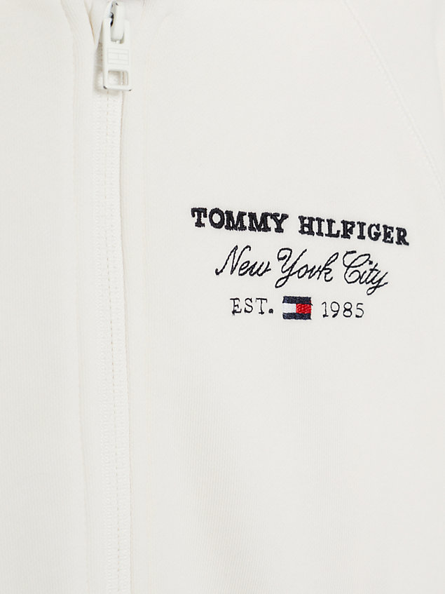 white hoodie met rits en logo op de rug voor meisjes - tommy hilfiger