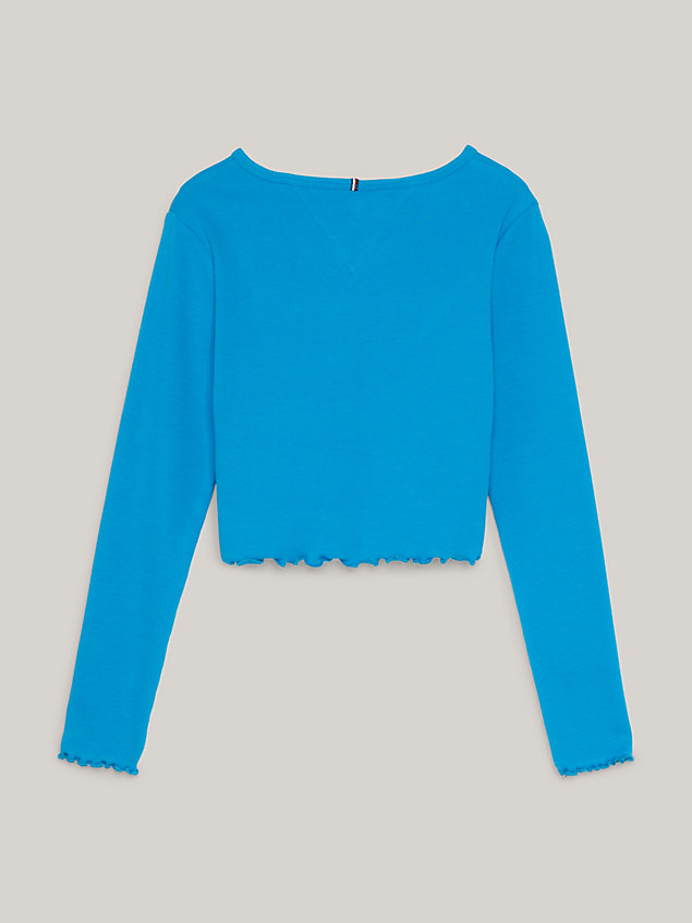 blue essential ribbed fitted long sleeve t-shirt for girls tommy hilfiger