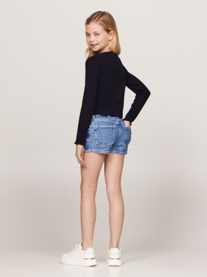 blue essential ruffled trim long sleeve t-shirt for girls tommy hilfiger