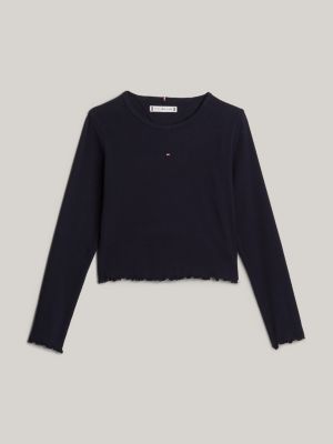 Essential Ruffled Trim Long Sleeve T Shirt Blue Tommy Hilfiger