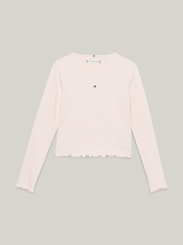 pink essential ruffle fitted long sleeve t-shirt for girls tommy hilfiger