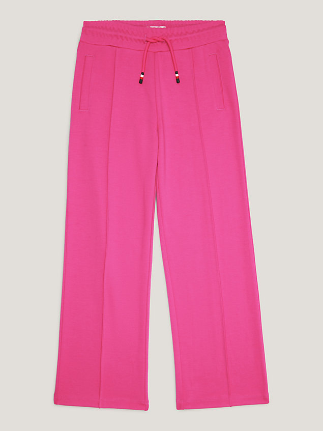pink joggery z szerokimi nogawkami ze ściegiem dla dziewczynki - tommy hilfiger