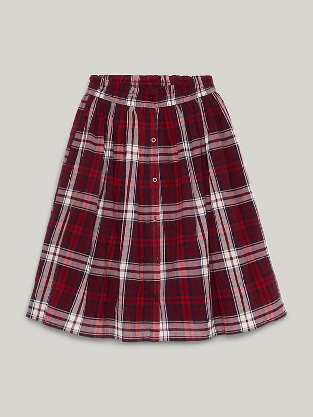 red tartan check paperbag waist midi skirt for girls tommy hilfiger