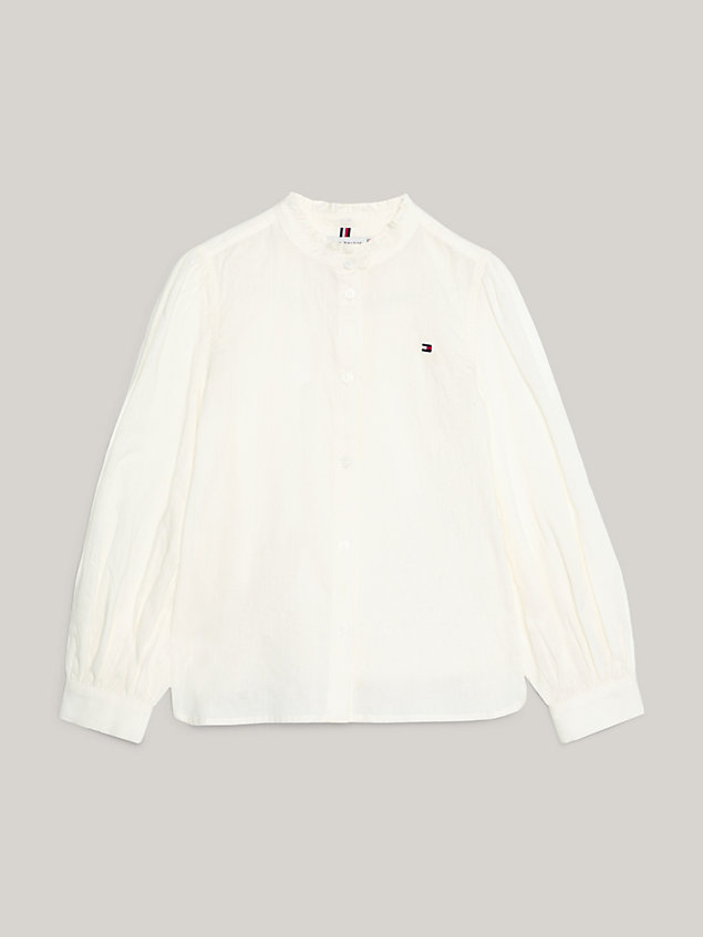 white regular fit bluse mit spitze und rüschen für maedchen - tommy hilfiger