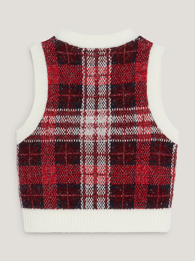 red swetrowa kamizelka o regularnym kroju w szkocką kratę dla dziewczynki - tommy hilfiger