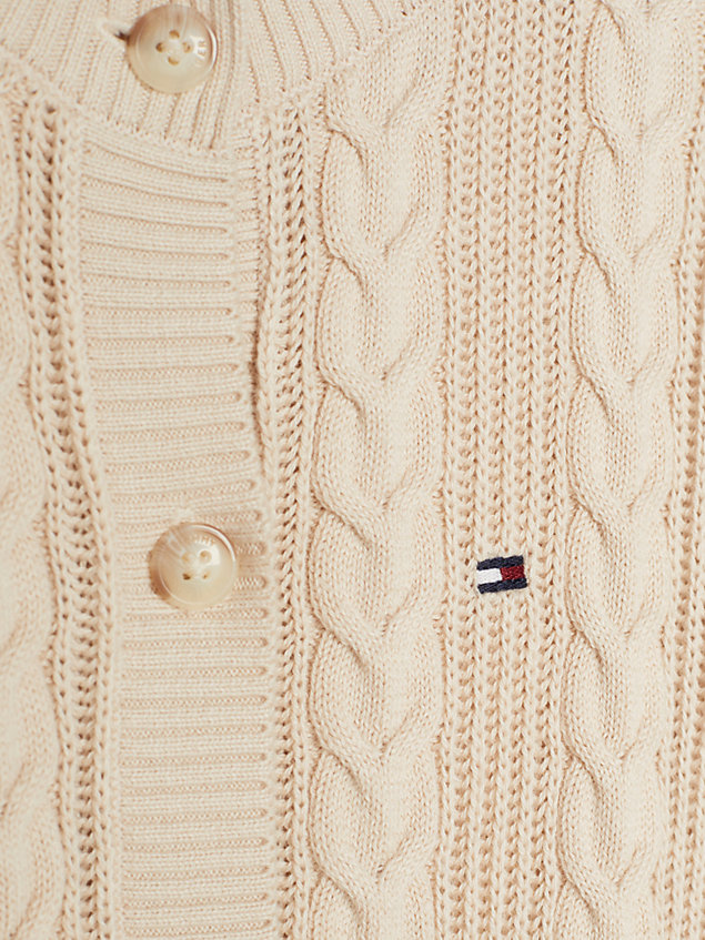 beige cable knit relaxed fit cardigan for girls tommy hilfiger