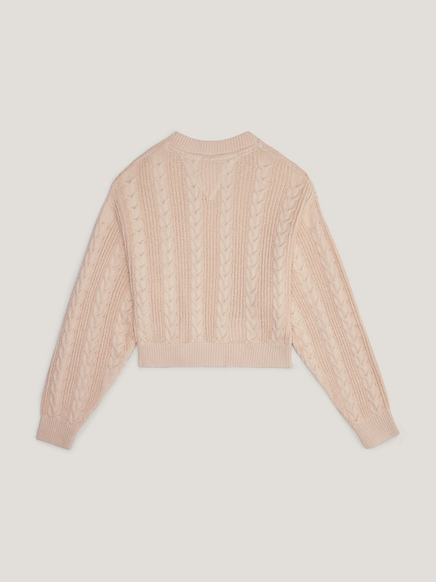 beige cable knit relaxed fit cropped jumper for girls tommy hilfiger