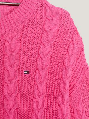 Cable Knit Relaxed Fit Cropped Jumper Pink Tommy Hilfiger