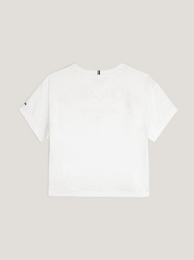 white luźny t-shirt oversize z logo dla dziewczynki - tommy hilfiger