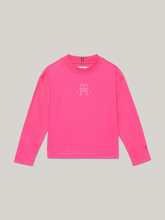 t-shirt th monogram archive fit pink da bambina tommy hilfiger
